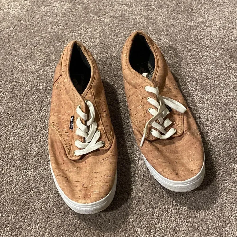 Vans Cork Print Sneakers Tan Textured Lace Up Low Top Casual SIZE 9.5